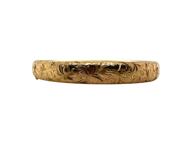 Vintage Floral Engraved Yellow Gold Bangle Bracelet November 8