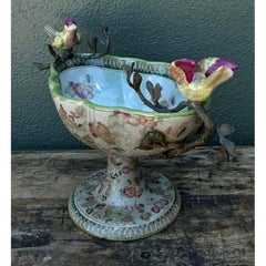 Vintage Floral Glazed Ceramic Pedestal Cache Pot