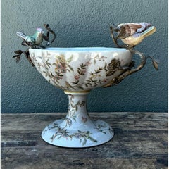 Vintage Floral Glazed Ceramic Pedestal Cache Pot