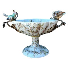 Vintage Floral Glazed Ceramic Pedestal Cache Pot