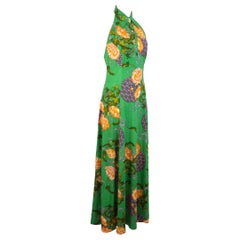 Retro Floral Green Long Cocktail Handmade Dress 1980s