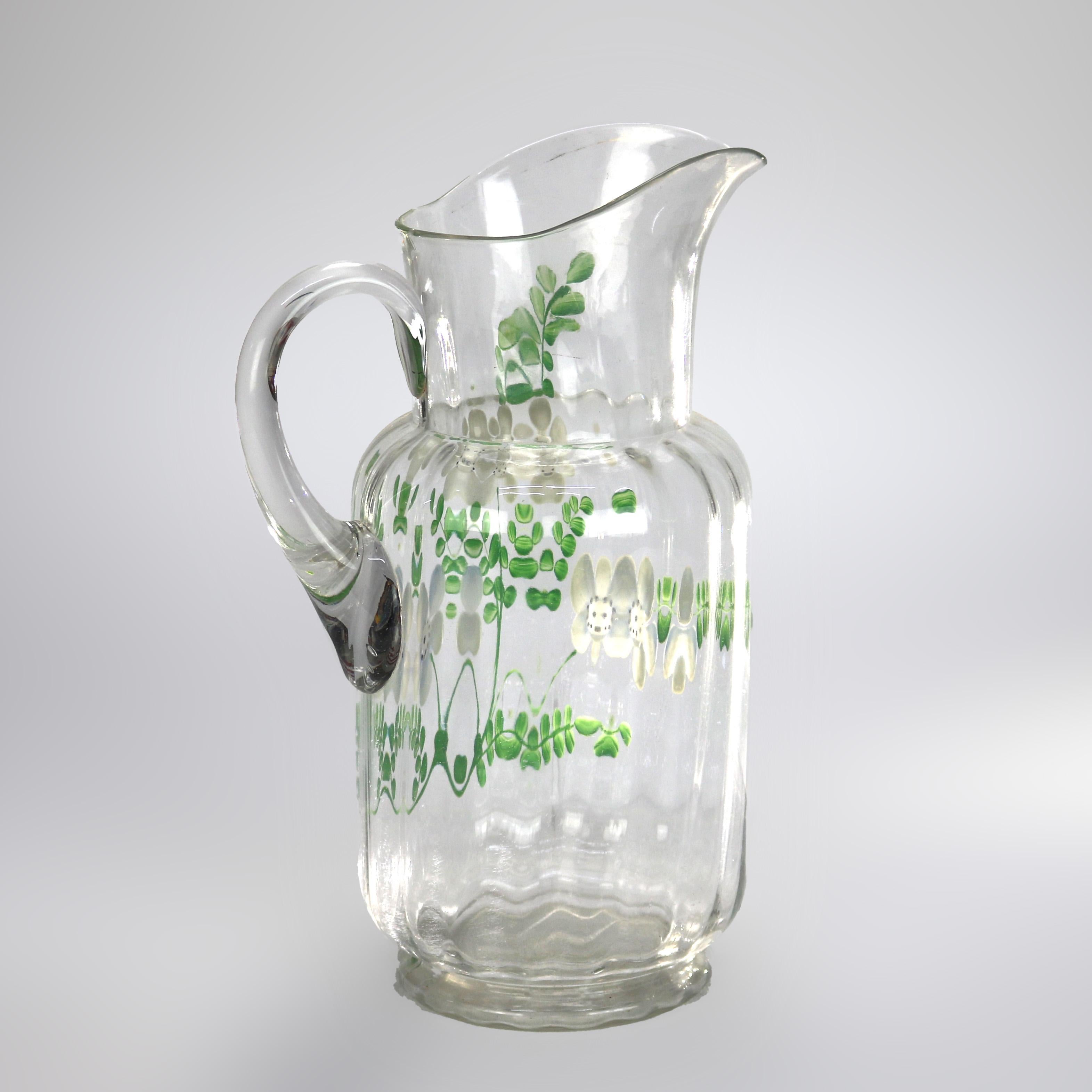 Vintage Floral Hand Painted Glass Water Pitcher C1950

Measures - 11.25