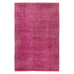 6.7x9.7 Ft Antique Floral Handmade Turkish Rug Overdyed in Pink for Modern Homes