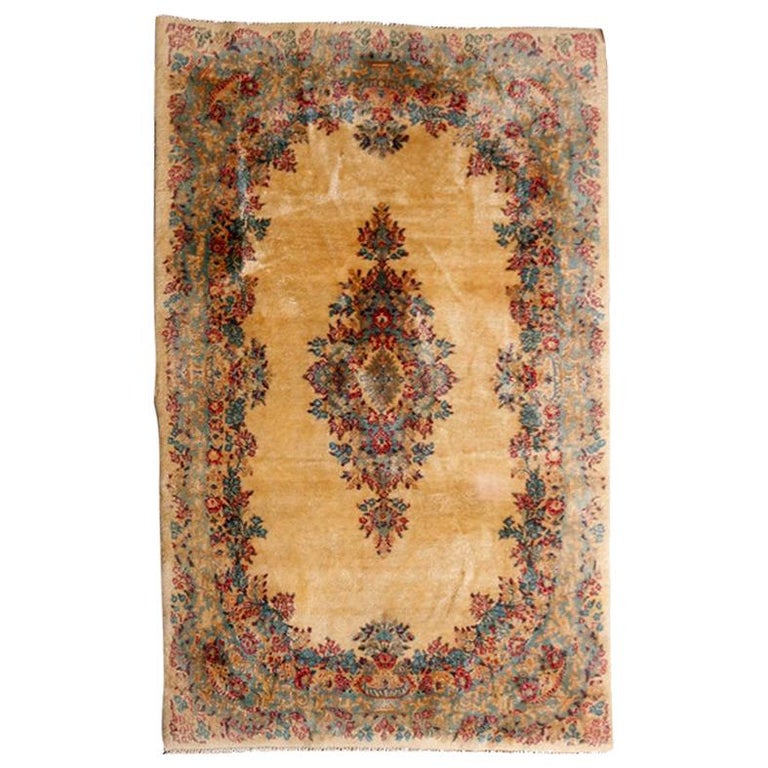 Vintage Floral Kerman Oriental Persian Rug Circa 1950 For Sale At 1stdibs