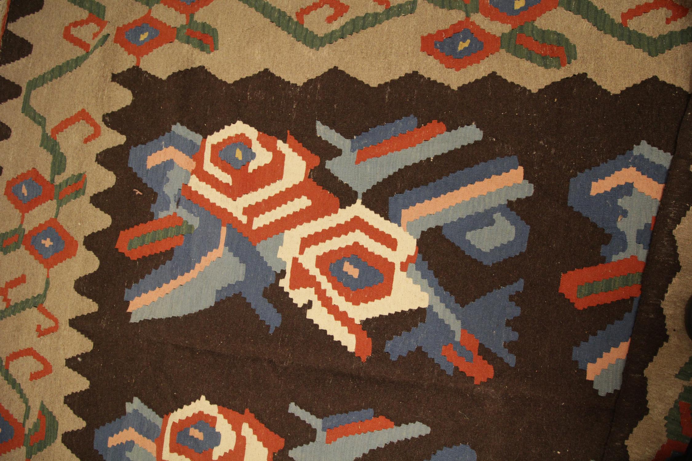 Coton Vintage Floral Kilim Rug Handmade Flat weave Carpet (tapis à tissage plat) en vente