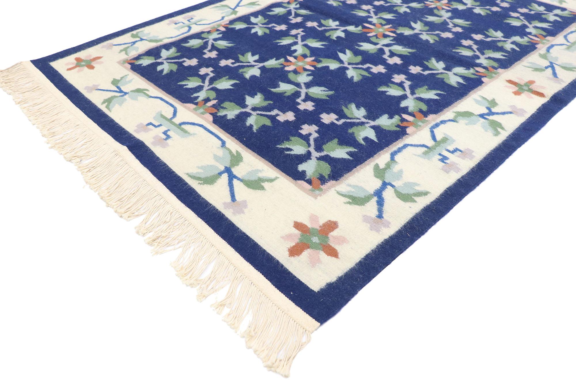 Wool Vintage Floral Kilim Rug with English Chintz Style For Sale