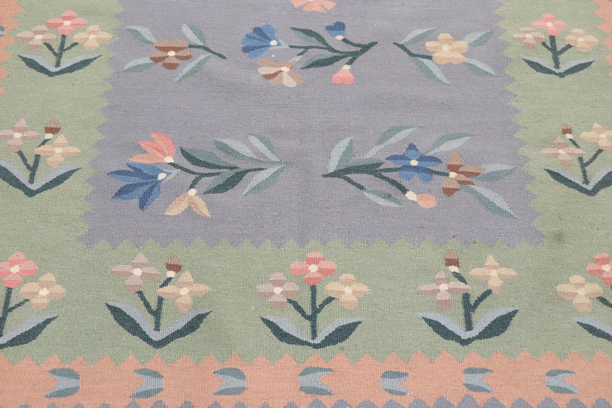 Chinese Vintage Floral Kilim Rug with French Victorian Style For Sale