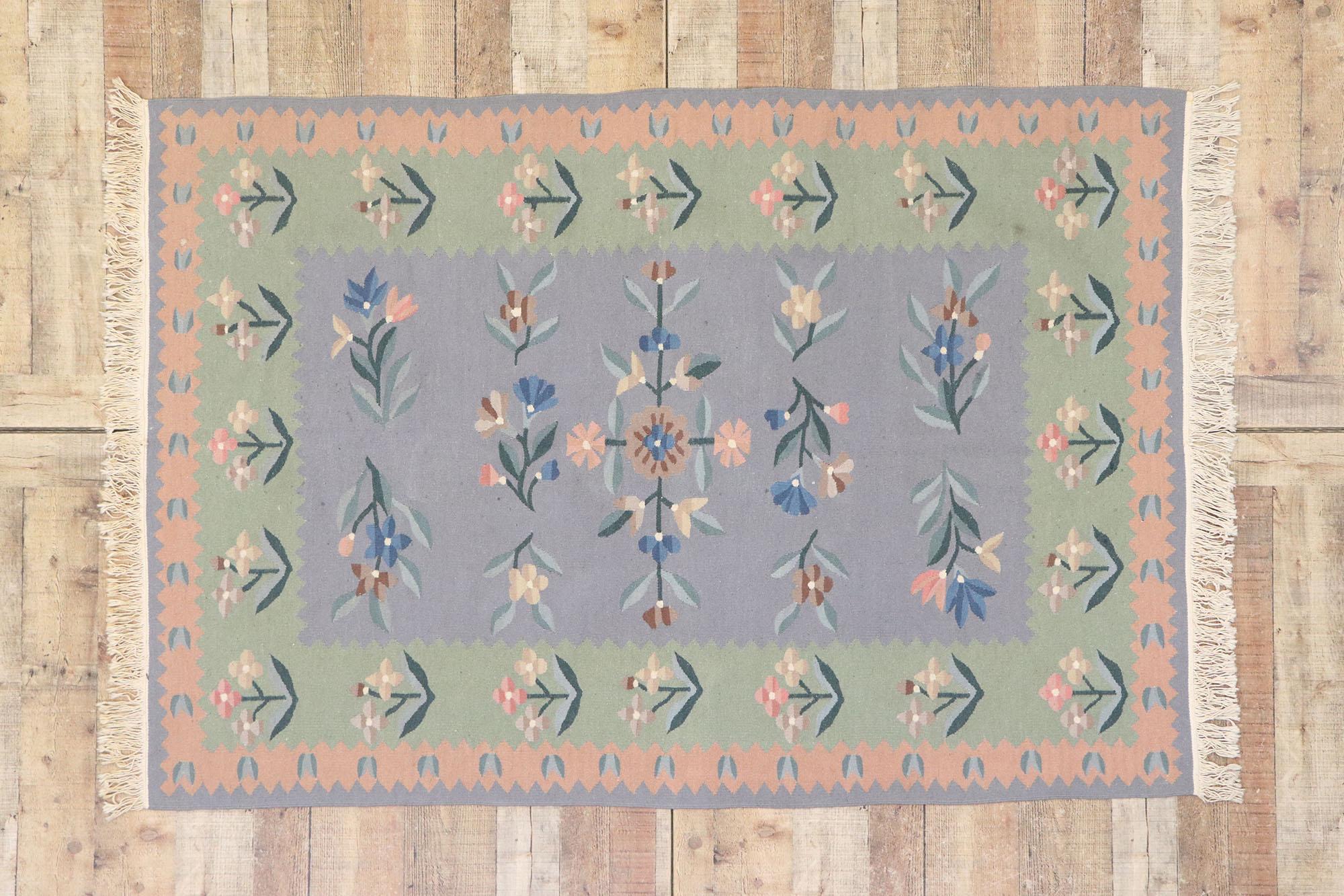 Wool Vintage Floral Kilim Rug with French Victorian Style For Sale