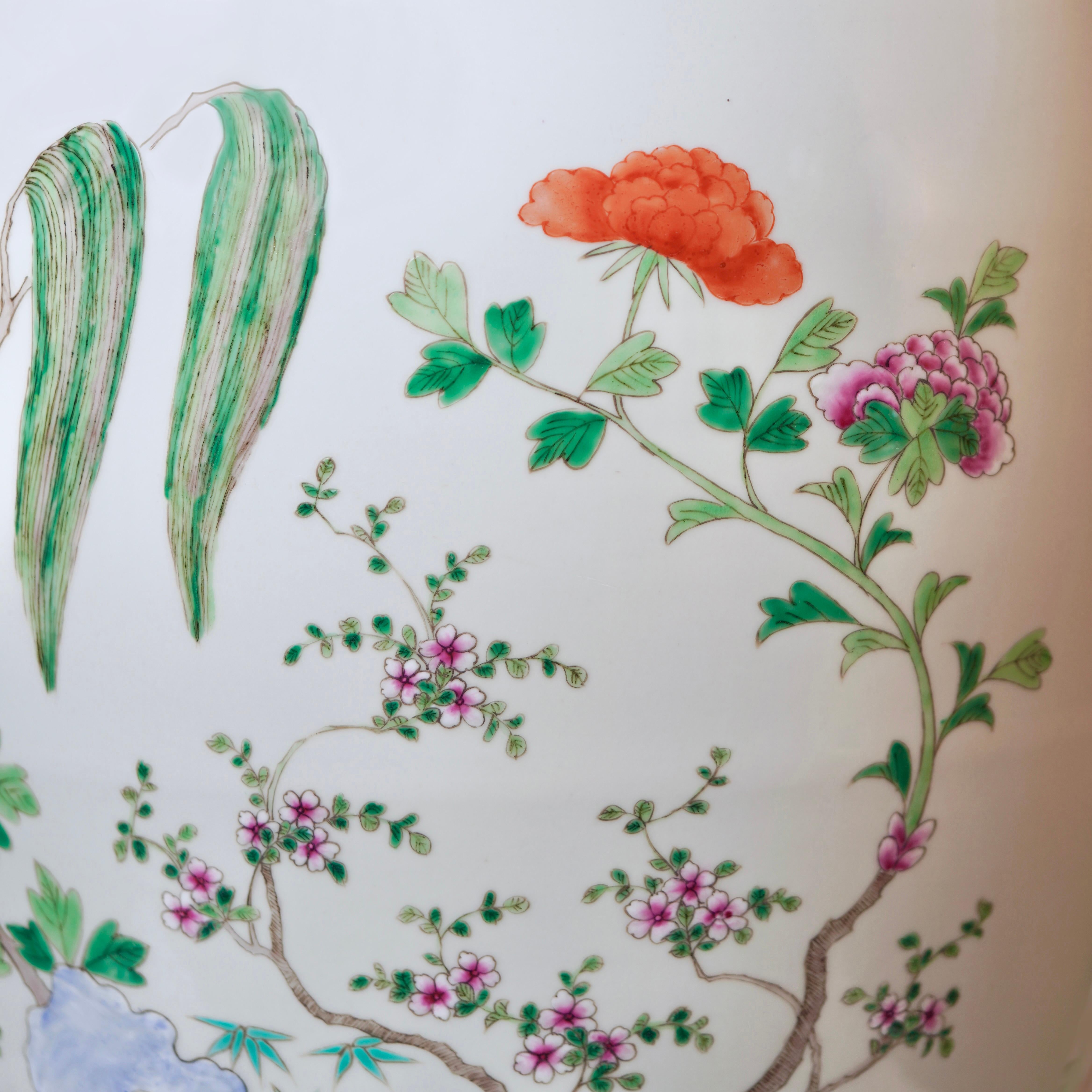 Unique Vintage Floral Landscape Famille Rose Porcelain Floor Vase For Sale 3