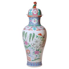 Unique Vintage Floral Landscape Famille Rose Porcelain Floor Vase