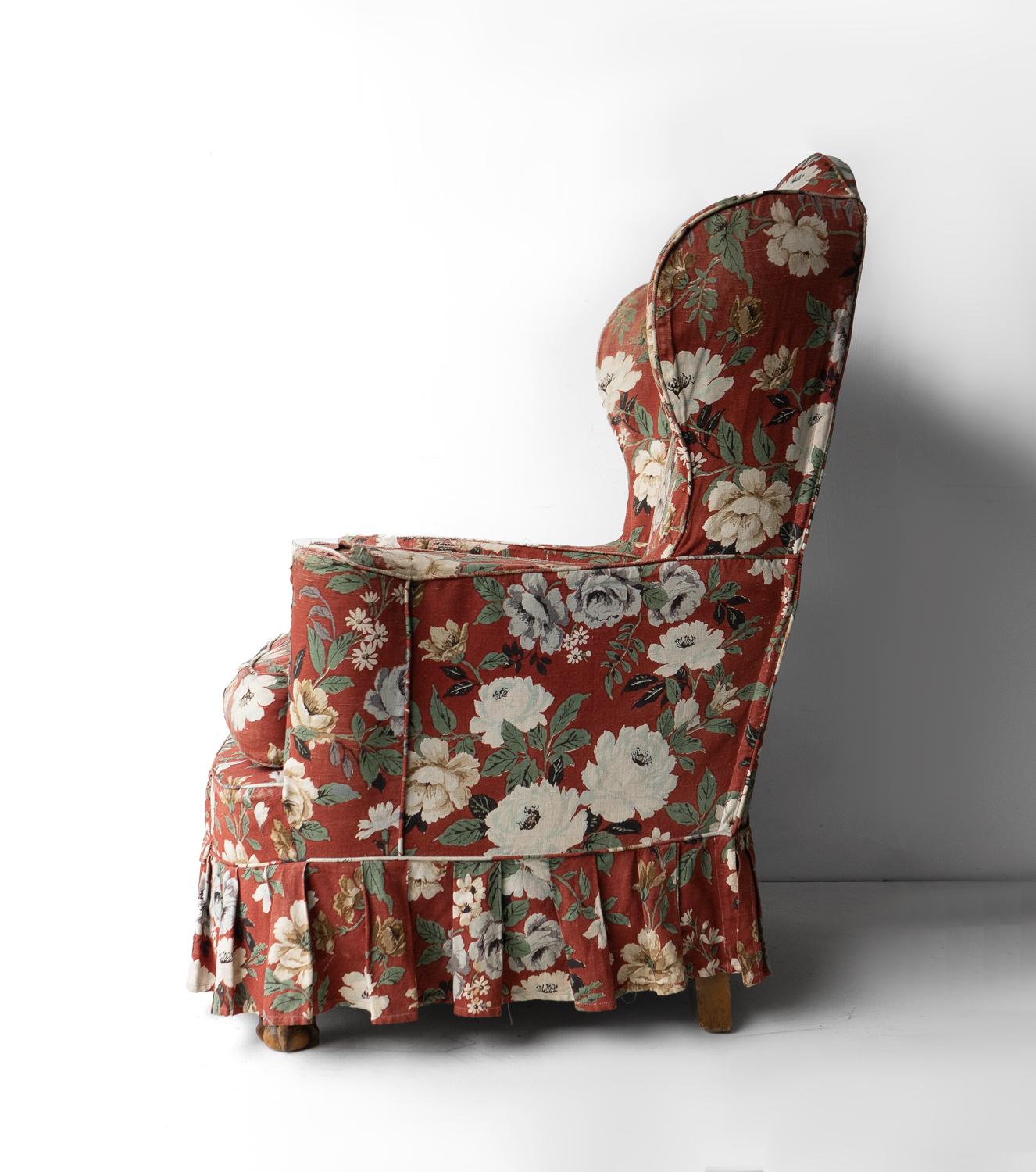 20th Century Vintage Floral Loose Cover Upholstered Country House Armchair, 1940s