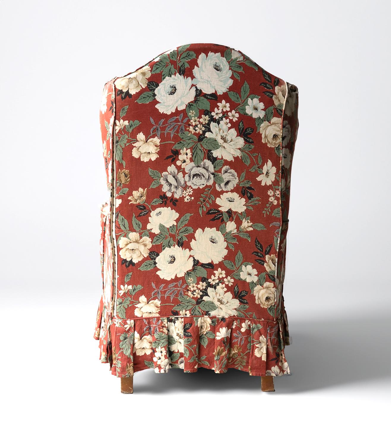 Cotton Vintage Floral Loose Cover Upholstered Country House Armchair, 1940s