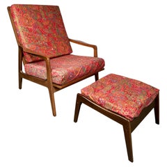 Chaise longue à fleurs vintage avec ottoman