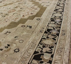 Vintage Floral Medallion Oushak Area Rug in Taupe, Tan, Dark Brown