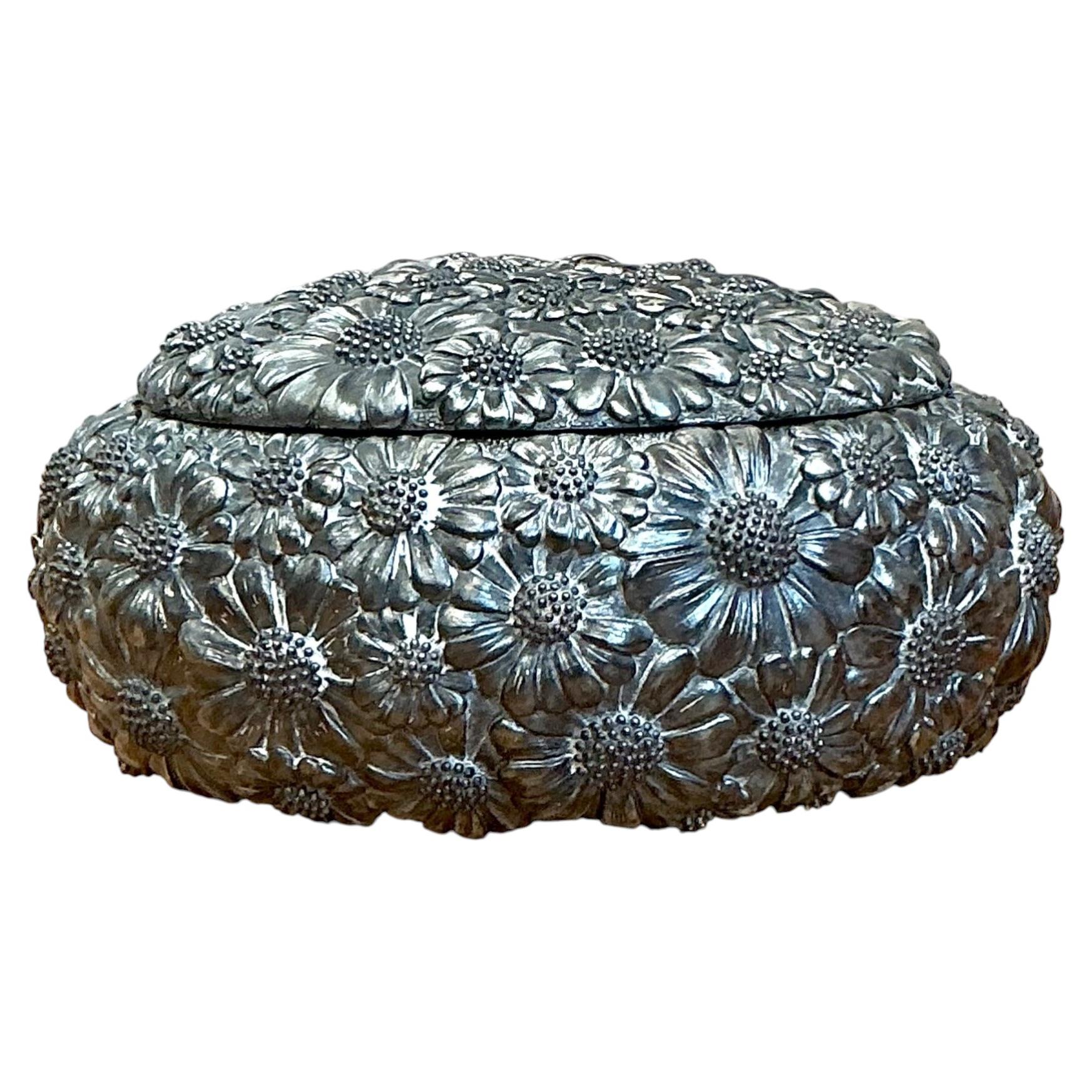 Vintage Floral Metal Trinket Box