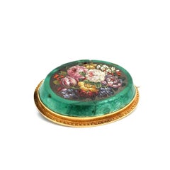 Spilla vittoriana con micro-mosaico floreale vintage in oro malachite, di alta qualità, proveniente da una collezione privata