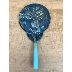 Vintage Floral Motif Metal Hand Mirror