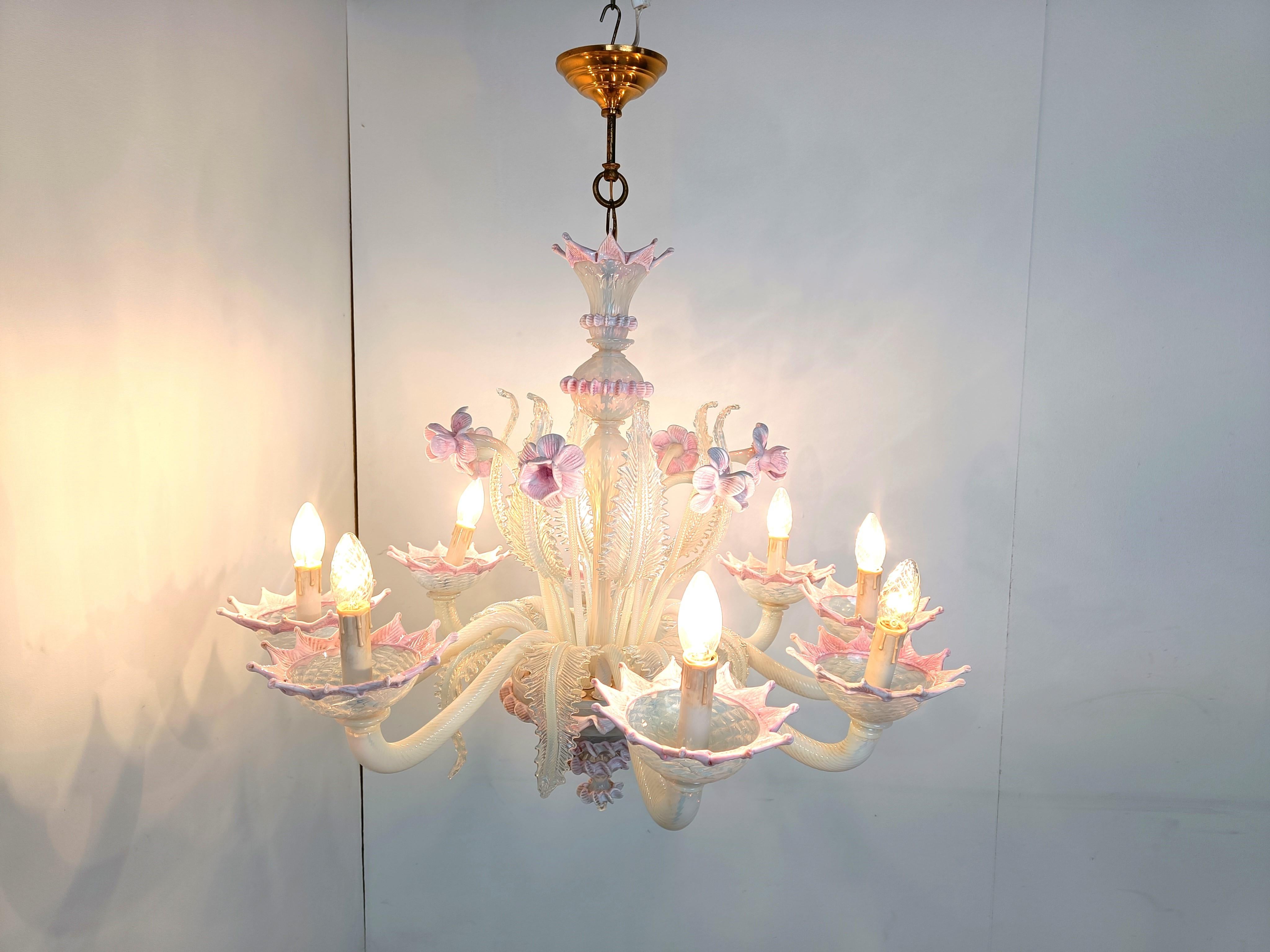 Mid-Century Modern Vintage floral murano glass chandelier, 1950s For Sale