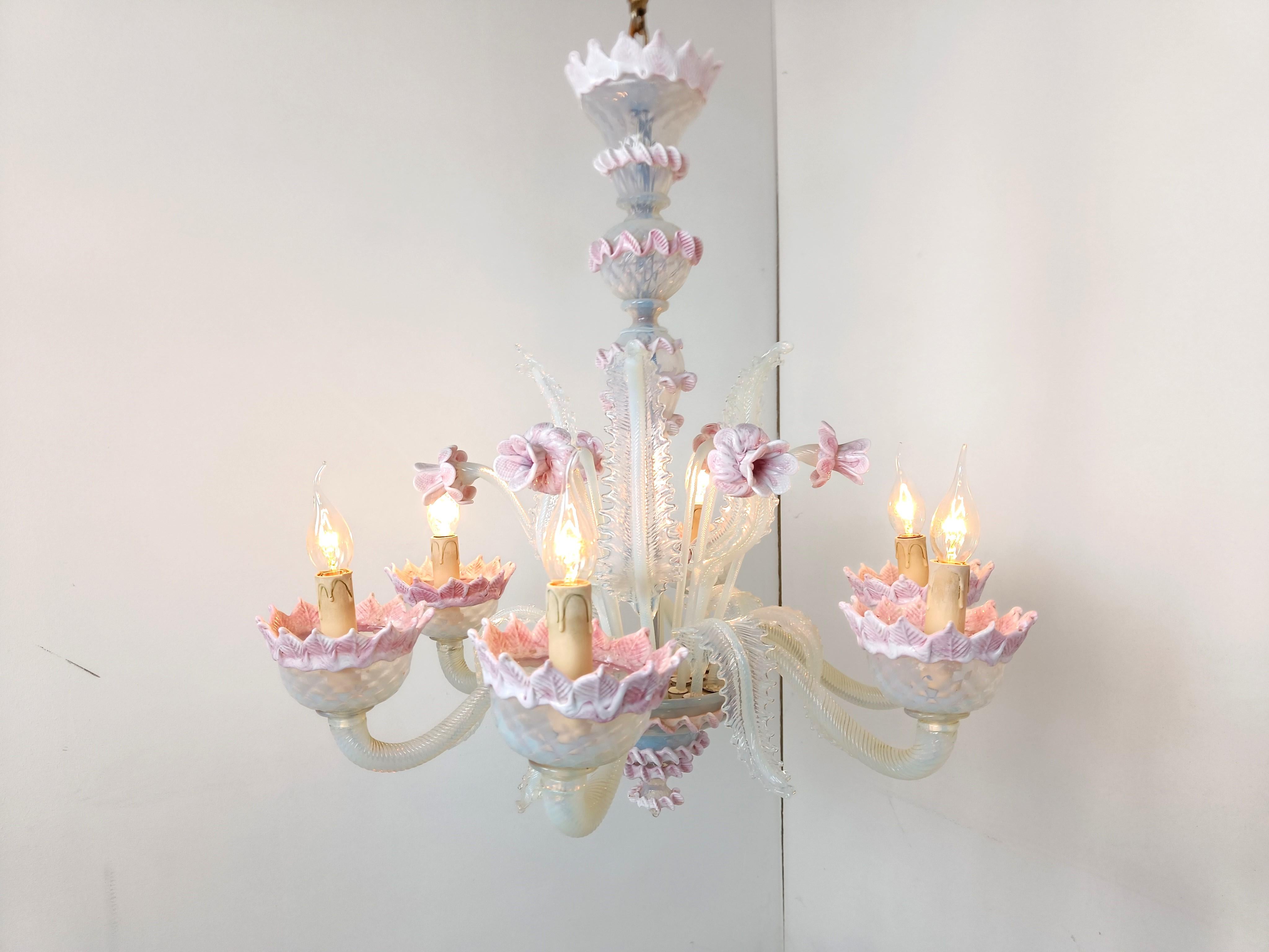Italian Vintage floral murano glass chandelier, 1950s For Sale