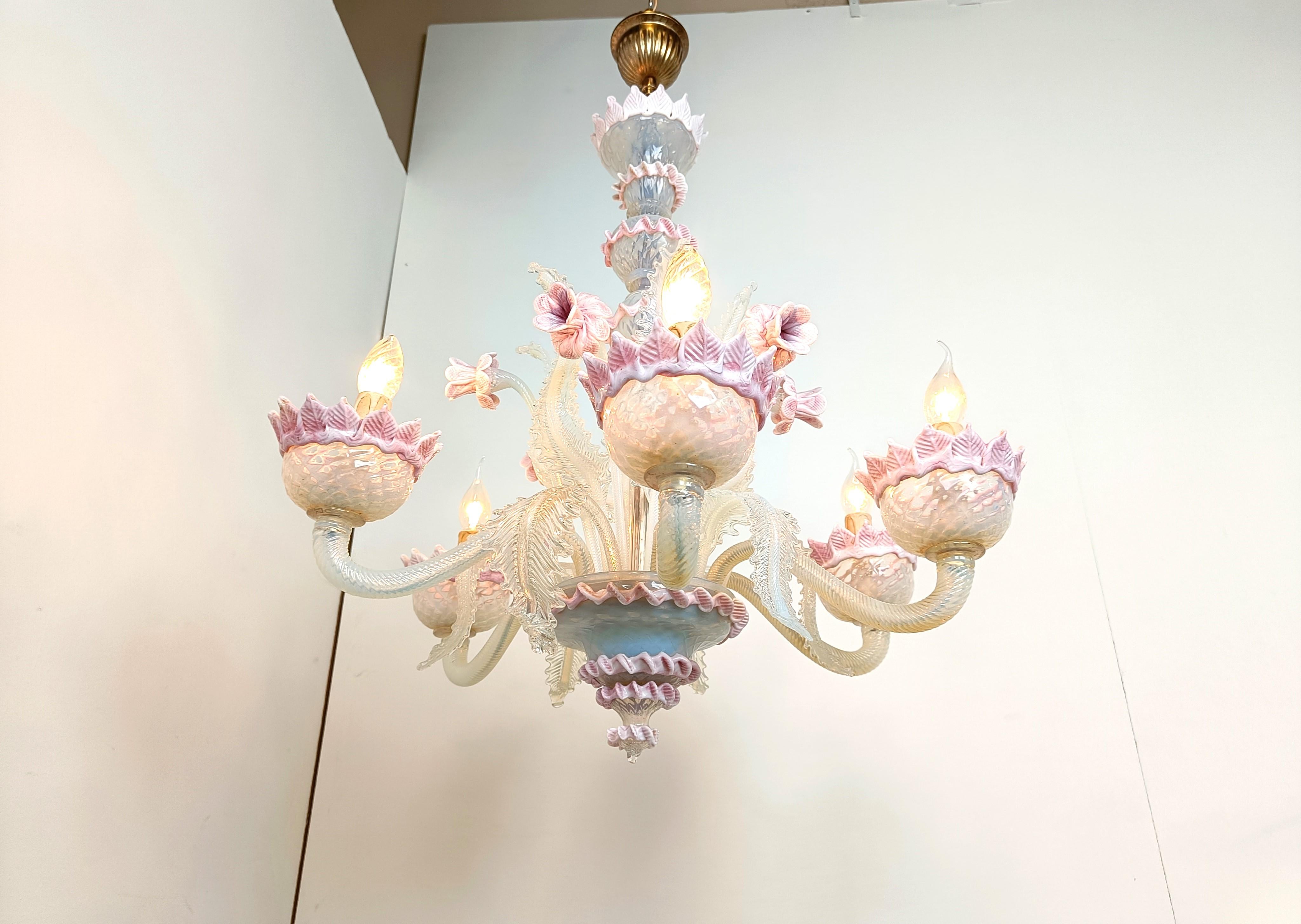 Mid-20th Century Vintage floral murano glass chandelier, 1950s For Sale