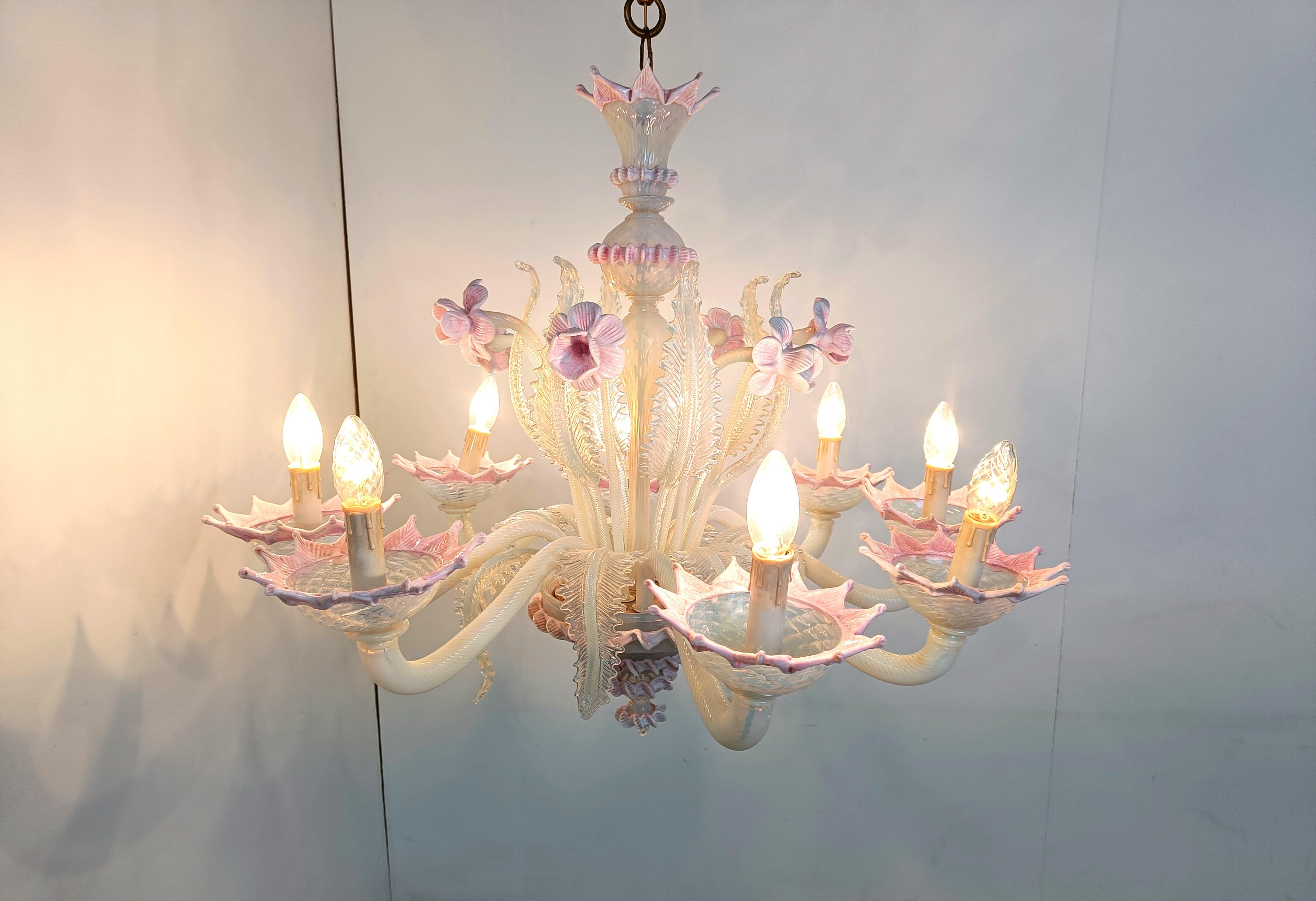 Mid-20th Century Vintage floral murano glass chandelier, 1950s For Sale