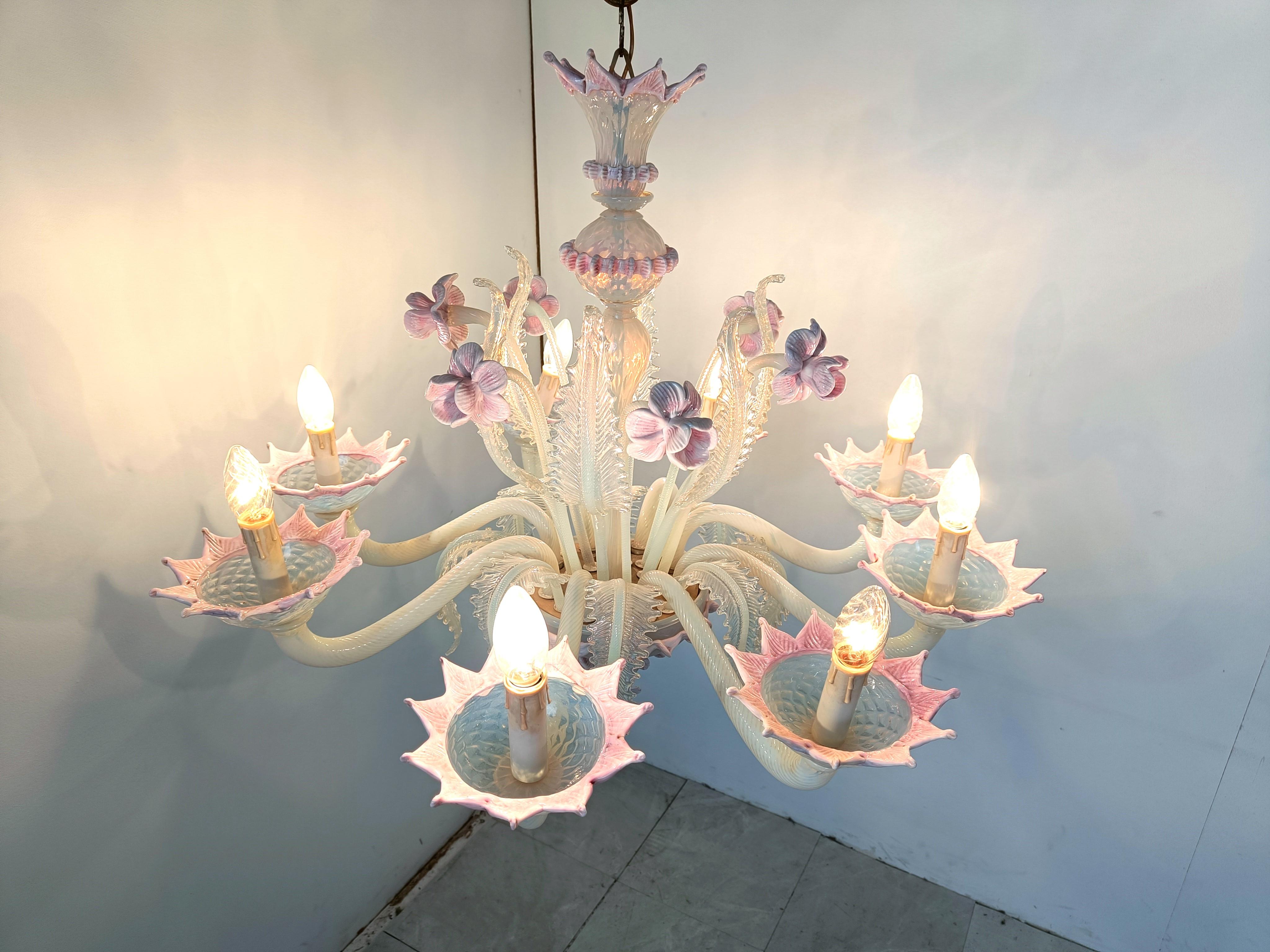 Murano Glass Vintage floral murano glass chandelier, 1950s For Sale