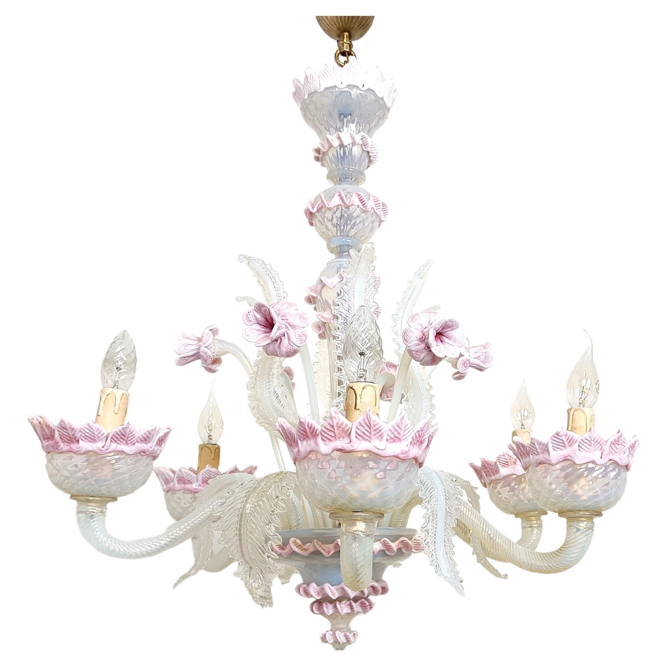Vintage floral murano glass chandelier, 1950s