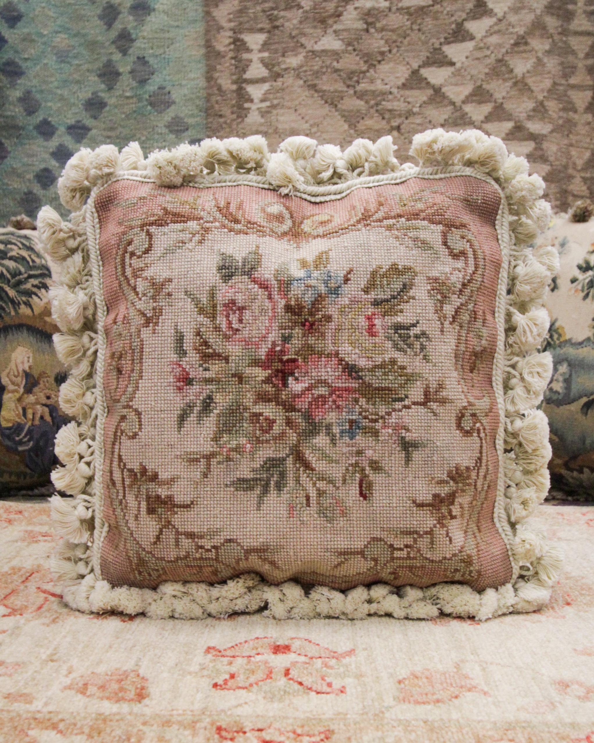 Chinese Vintage Floral Needlepoint Cushion Cover Handwoven Oriental Scatter Pillow