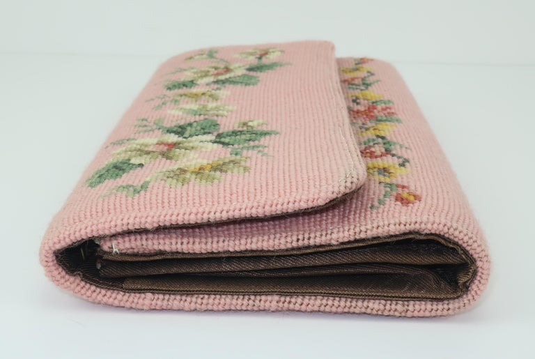 Vintage Floral Needlepoint Envelope Clutch Handbag at 1stDibs