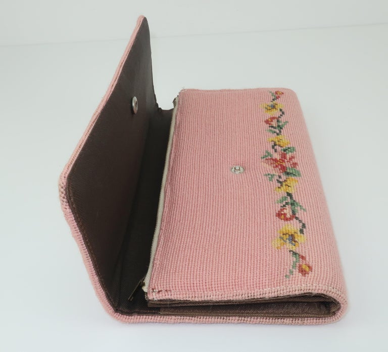 Vintage Floral Needlepoint Envelope Clutch Handbag at 1stDibs