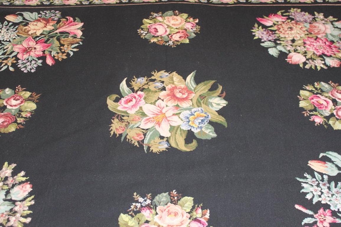 American Vintage Floral Needlepoint Rug Tapestry - 9’ W x 12’ L For Sale