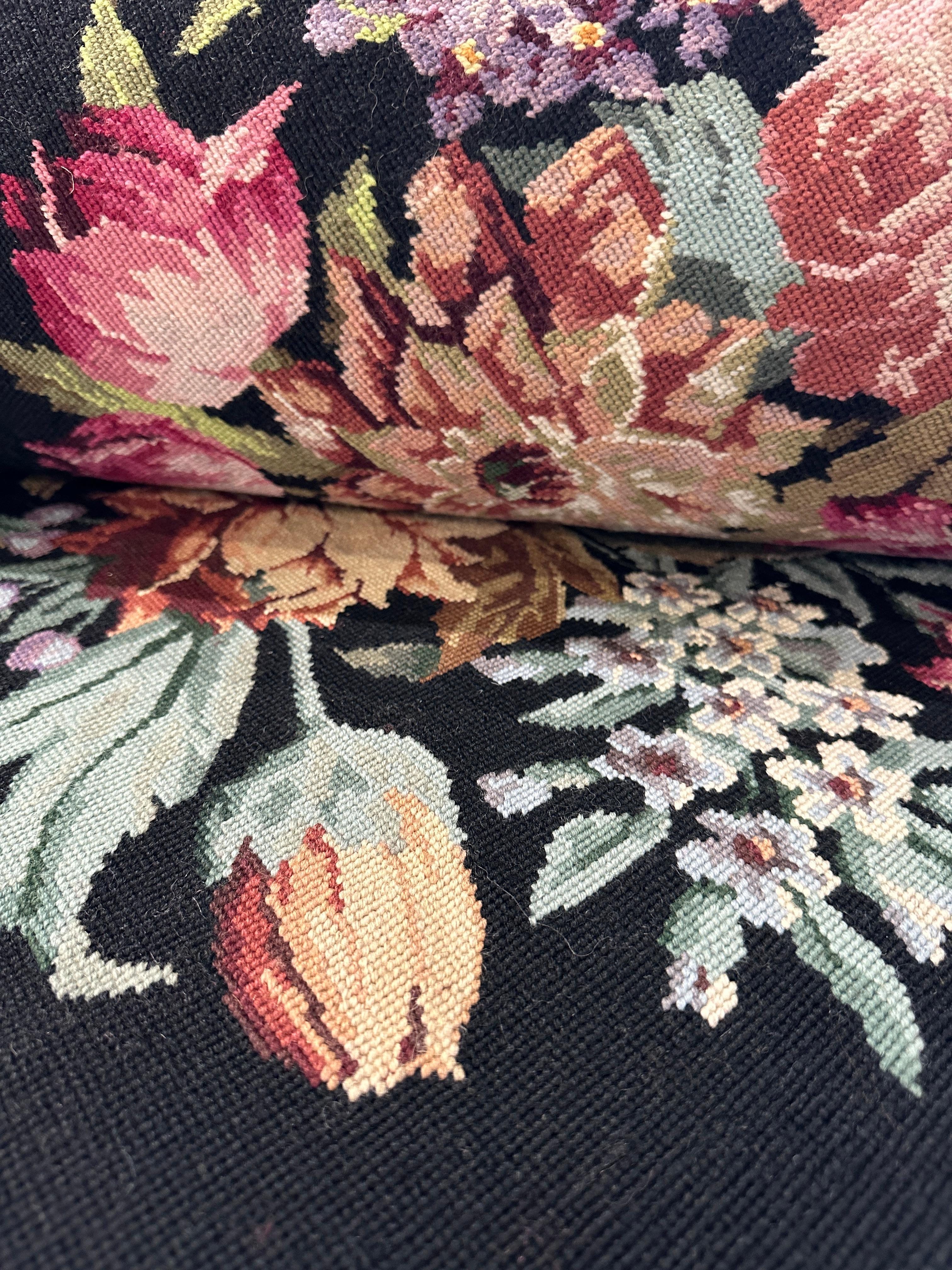 Hand-Woven Vintage Floral Needlepoint Rug Tapestry - 9’ W x 12’ L For Sale