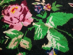 Vintage Floral Needlepoint Tapestry - Wool on Burlap - Canada - Mid 20th Century