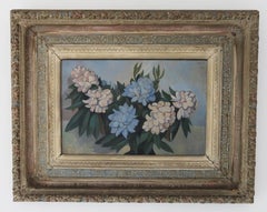 Vintage Floral Oil Painting. Blue Hydrangeas. Robert Lee. Signed And Dated 1947