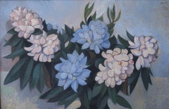 Vintage Floral Oil Painting. Blue Hydrangeas. Robert Lee. Signed And Dated 1947