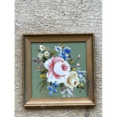 Vintage Floral Oil Painting in Wood Frame