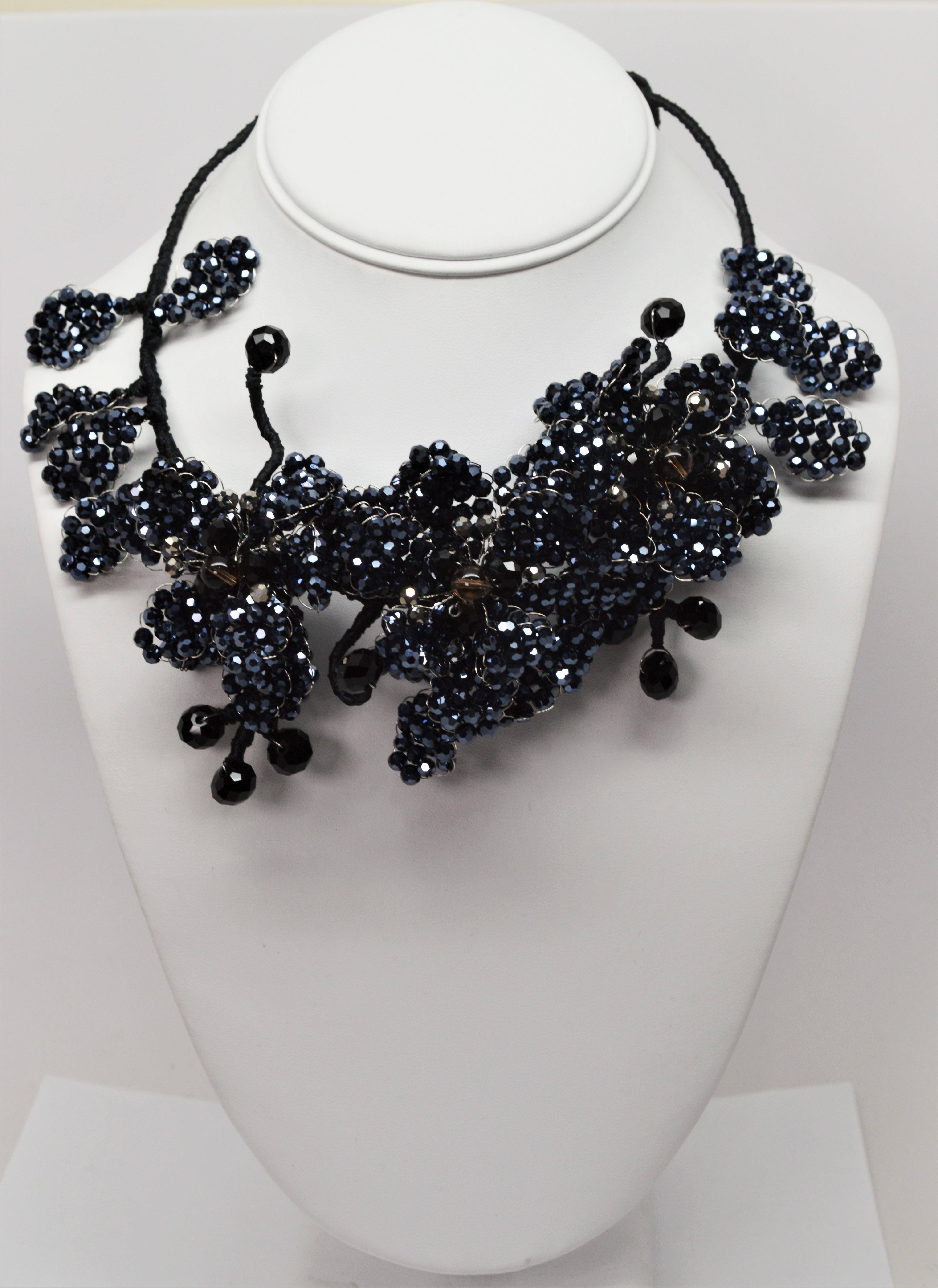 Women's Vintage Floral Onyx Bead Costume Collar Bib Choker Statement Necklace