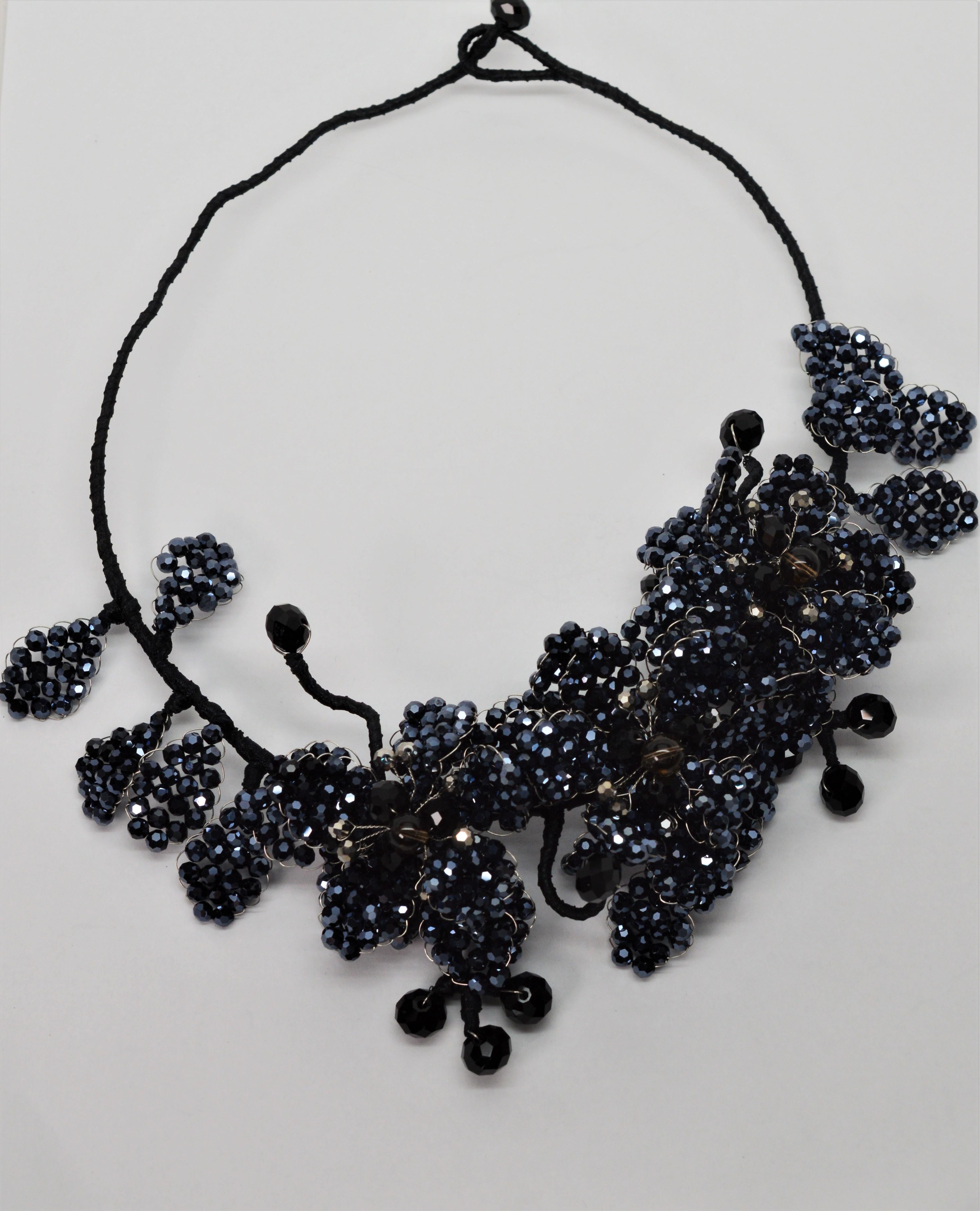 Vintage Floral Onyx Bead Costume Collar Bib Choker Statement Necklace 1