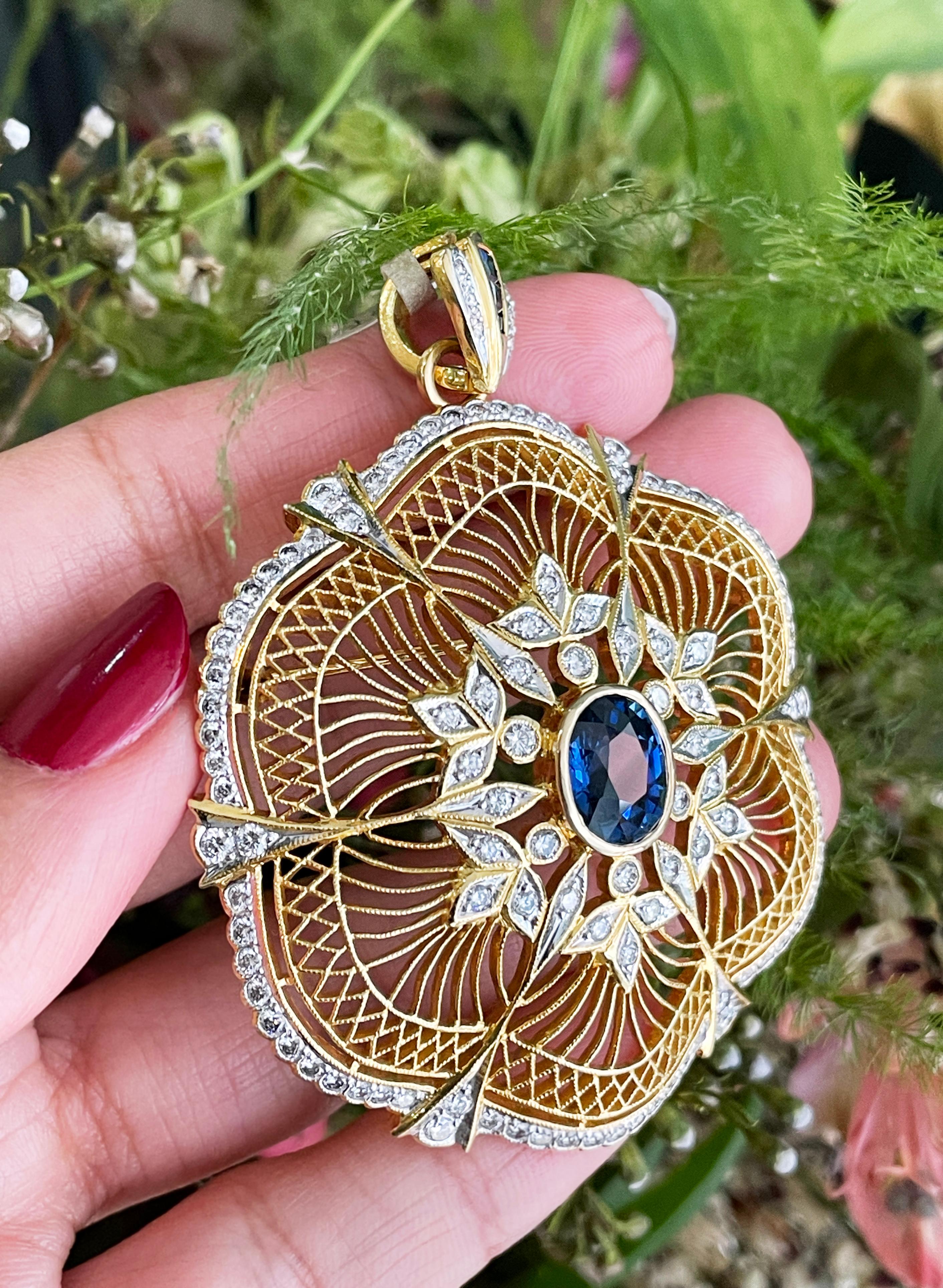 Vintage Floral Openwork Sapphire and Diamond 18 Carat Gold Brooch 3