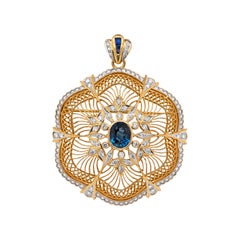 Retro Floral Openwork Sapphire and Diamond 18 Carat Gold Brooch