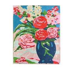 Vintage Floral Paint By Numbers Still Life Painting of Vase of Roses - 1970s
