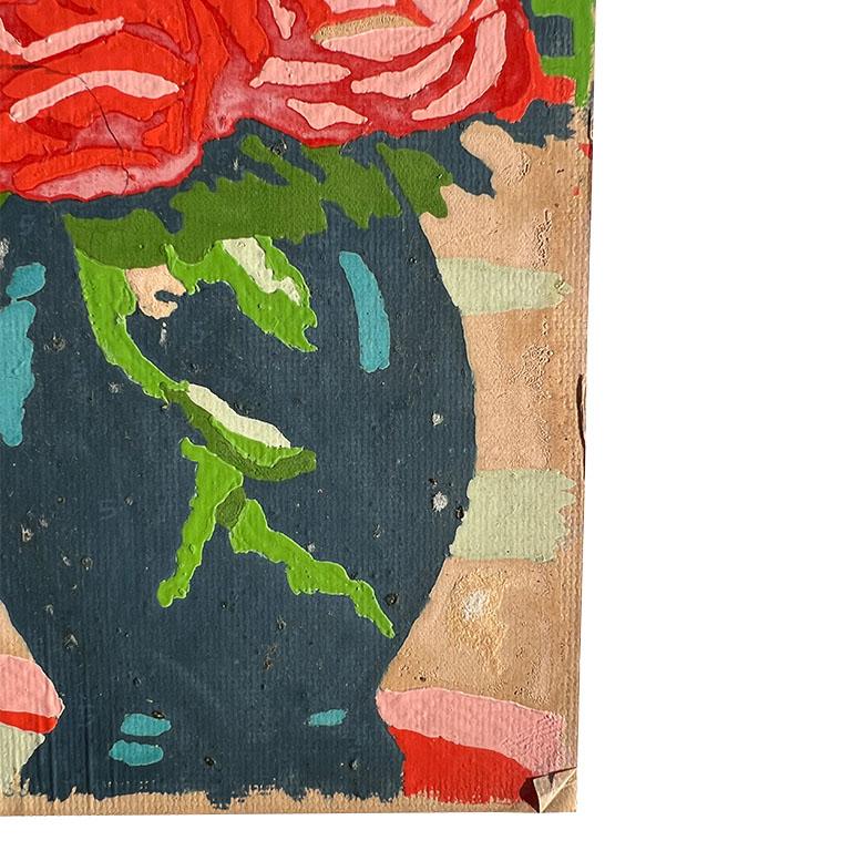 Vintage Floral Paint By Numbers Still Life Painting of Vase of Roses - 1970s For Sale 1