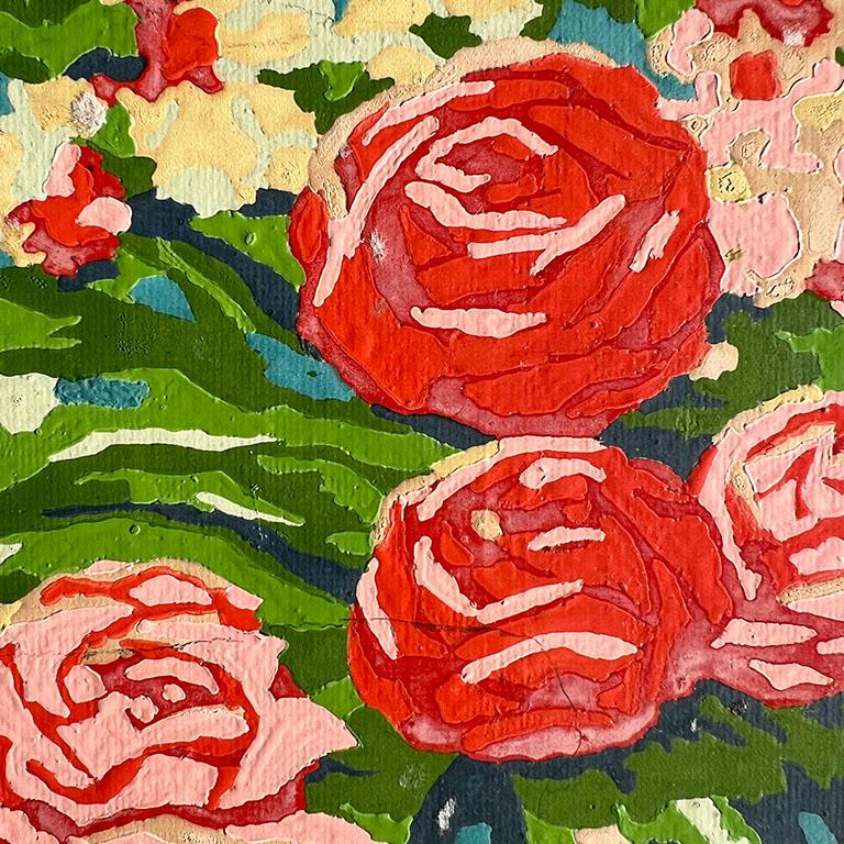 Vintage Floral Paint By Numbers Still Life Painting of Vase of Roses - 1970s For Sale 3