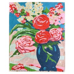 Vintage Floral Paint By Numbers Still Life Painting of Vase of Roses - 1970s