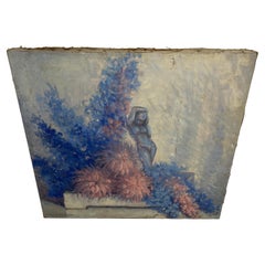 Vintage Floral Painting with Female Nude Art Posing Oil on Canvas