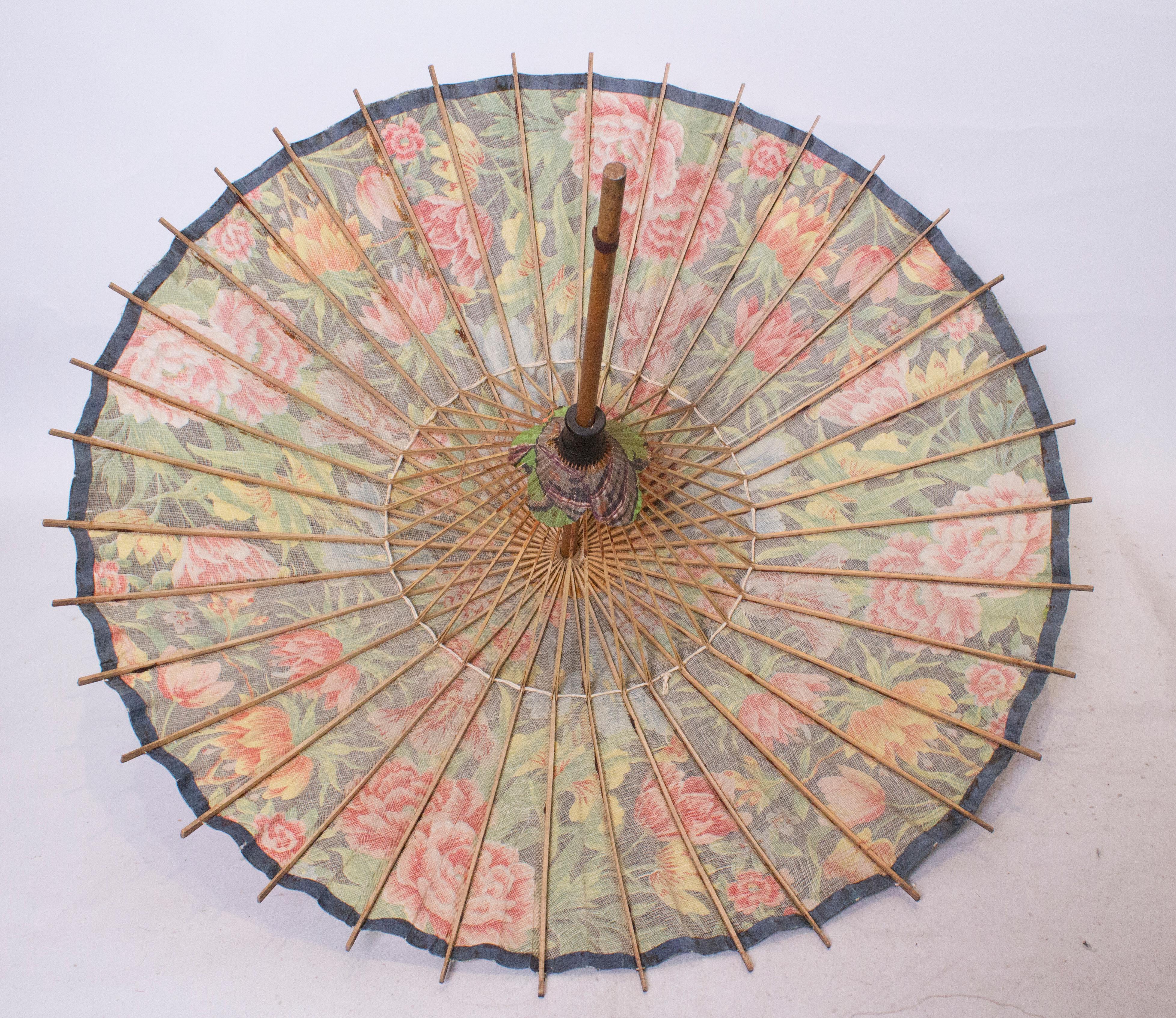 Gray Vintage Floral Parasol