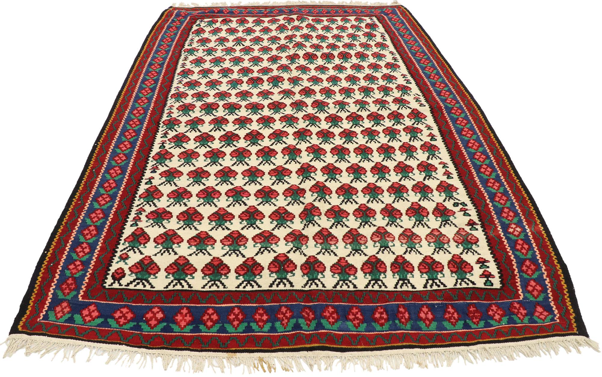 Floraler persischer Kelim-Teppich im Americana-Stil mit Blumenmuster (Persisch) im Angebot