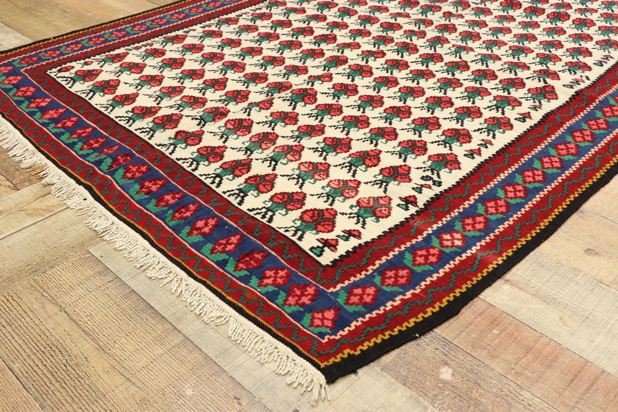 Hand-Woven Vintage Floral Persian Kilim Rug with Americana Style For Sale