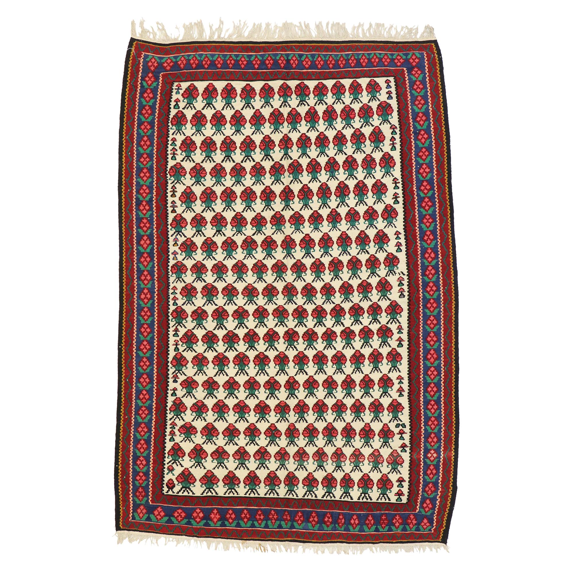 Vintage Floral Persian Kilim Rug with Americana Style For Sale