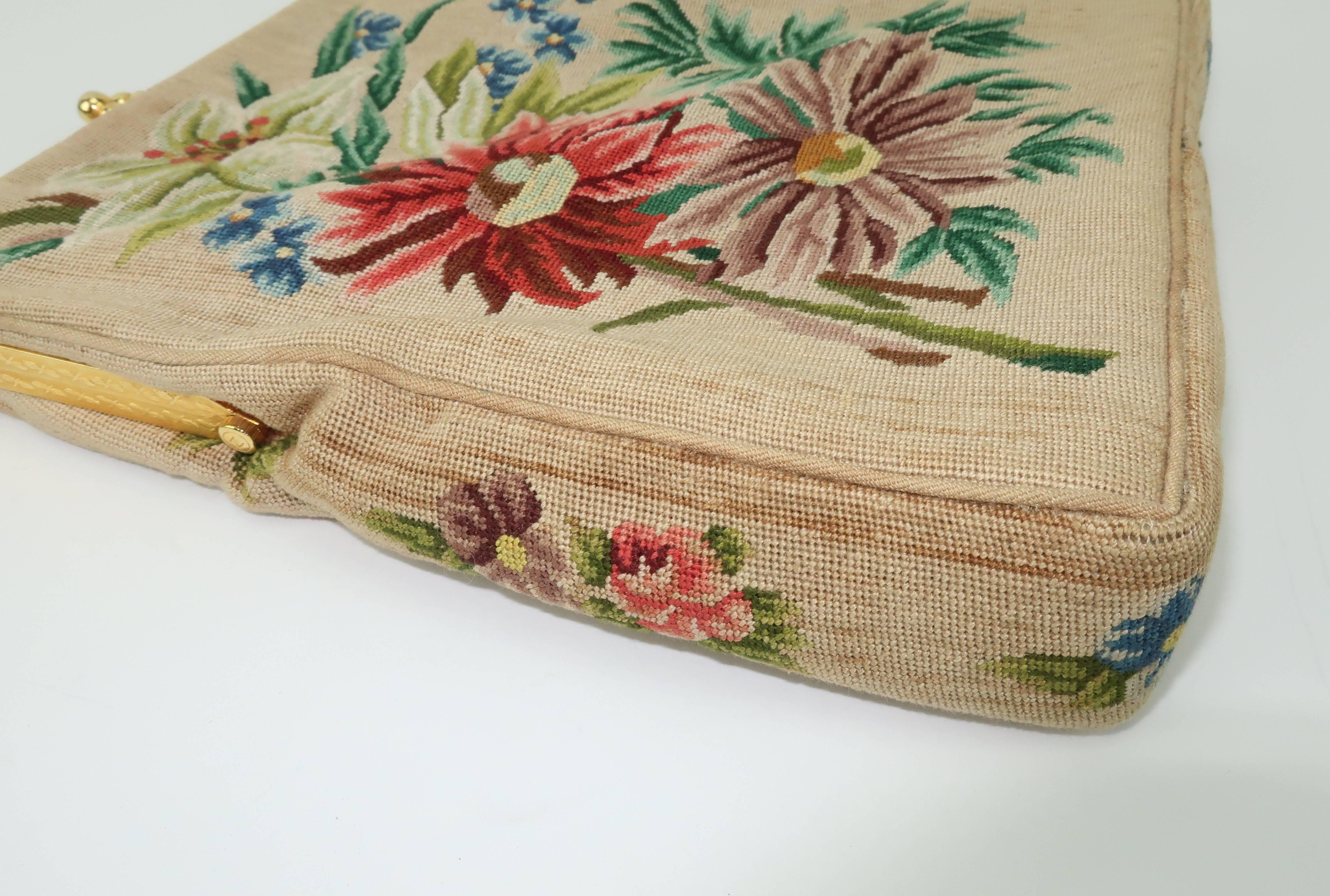 Vintage Floral Petit Point Handbag With Convertible Chain 4